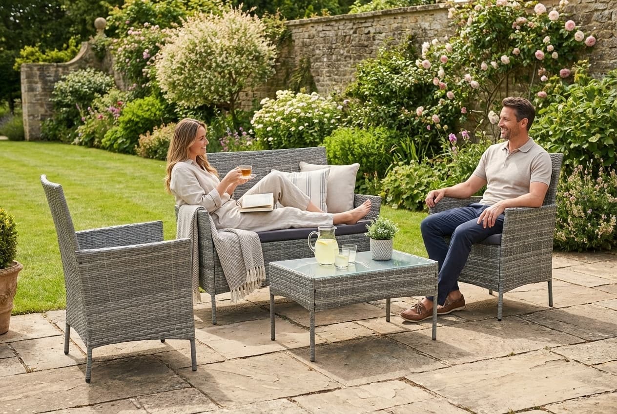 4-Seater Weatherproof Rattan Garden Dining Set - Modern Style