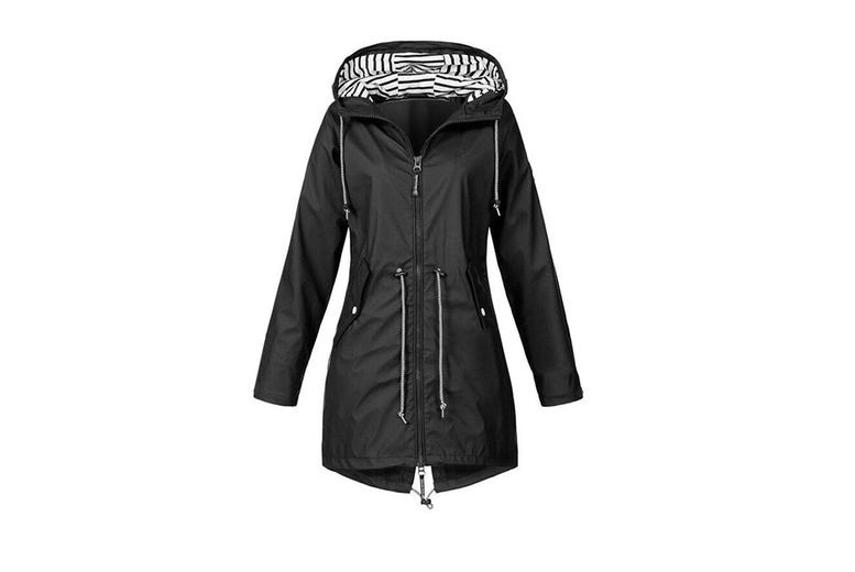 Women's Waterproof Longline Raincoat - Hooded Parka Jacket, 100% Polyester, 6 Sizes & Colours