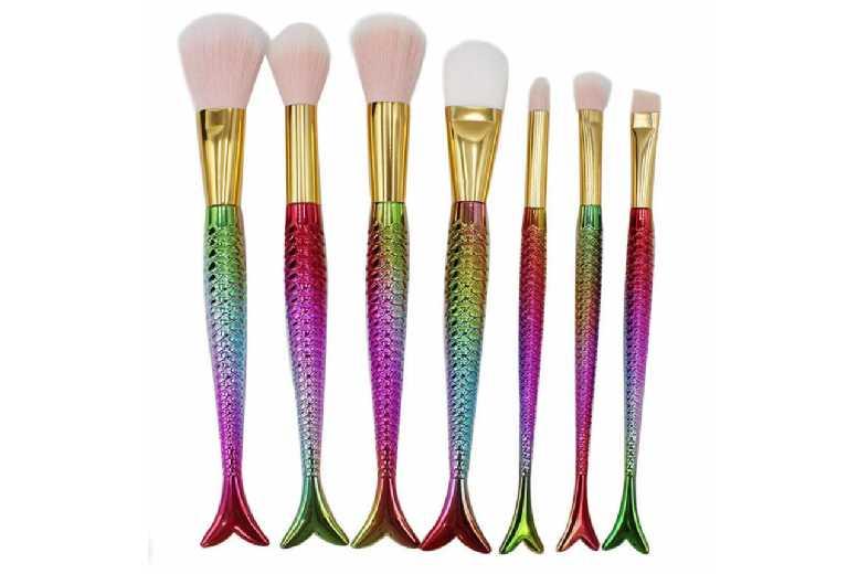 7-Piece Mermaid Makeup Brush Set - Soft Synthetic, Cruelty-Free, Durable