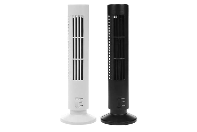 33Cm Compact Oscillating Tower Fan - Usb & Ac Powered, 2 Speeds, Black Or White