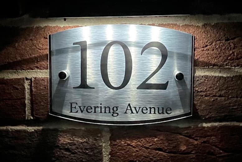 Personalised Acrylic & Metal Curved Door Sign With Solar Light - Modern House Gift