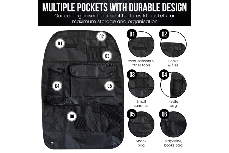 Ultimate Multi-Pocket Nursery Seat Organiser - Classic Black, Compact Design, 56Cm X 37Cm