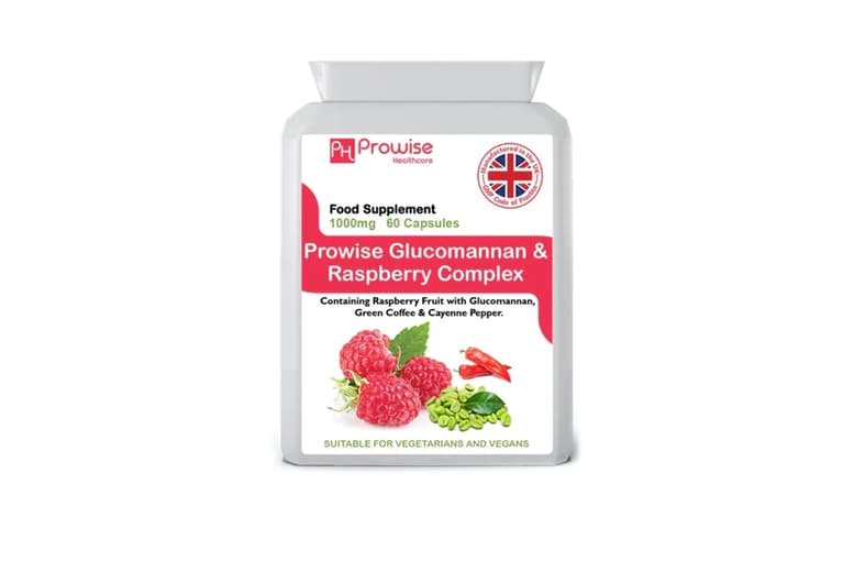 Glucomannan & Raspberry Weight Management Capsules - 1-Month Supply, 60 Capsules, Antioxidant Formula