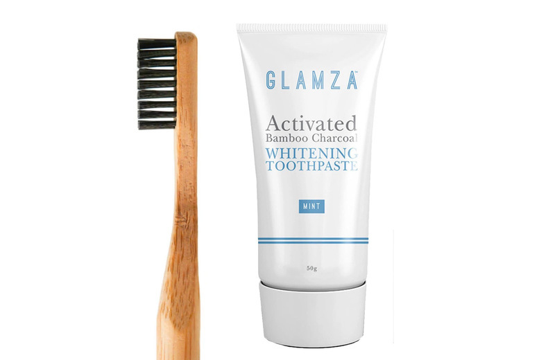 Whitening Toothpaste & Bamboo Toothbrush - Manual, Charcoal Formula, Eco-Friendly Oral Care Set