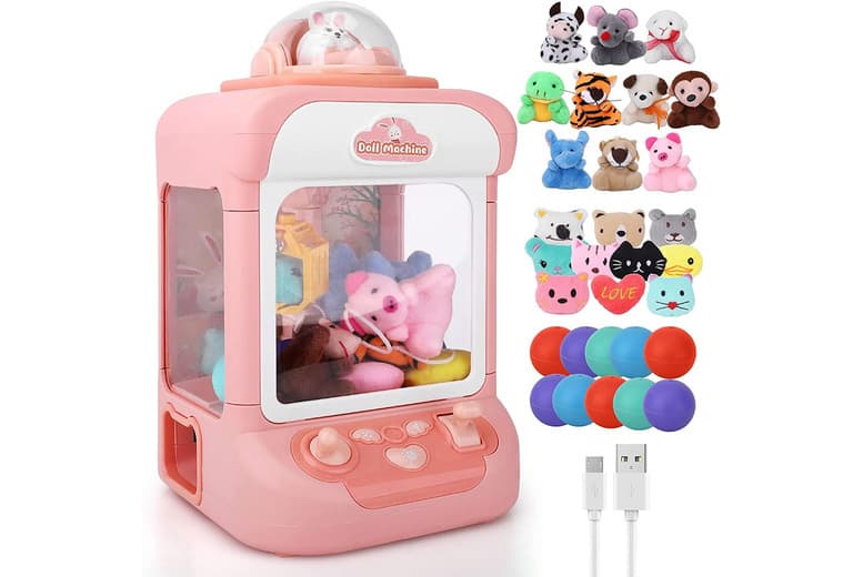 Mini Retro Claw Machine Toy - Battery-Operated, Interactive Arcade Game For Kids (Ages 3+), Pink Or Blue