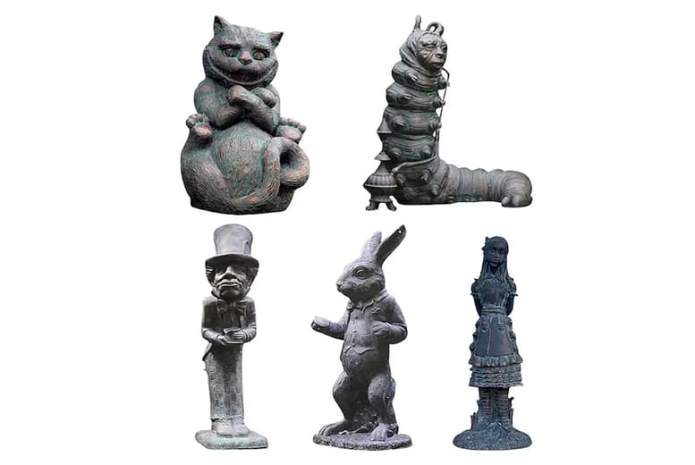 Alice In Wonderland Outdoor Garden Ornament Sculpture Set - Weather-Resistant Resin Décor