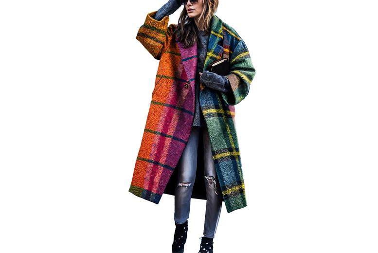 Women's Printed Wool Blend Mid-Length Coat - Chic, Warm, and Versatile Outerwear in 8 Sizes & 4 Colours