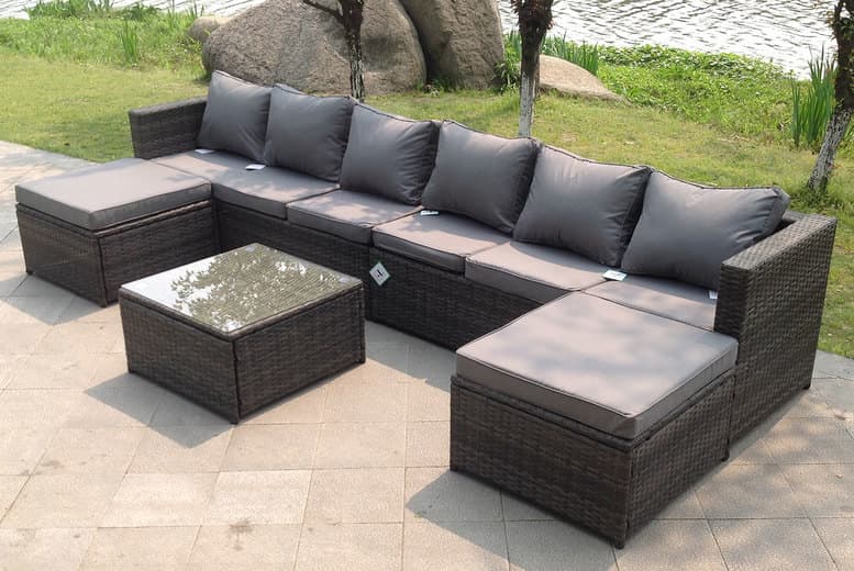 8-Seater Grey Rattan Garden Sofa Set - Weather-Resistant Outdoor Lounge With Coffee Table