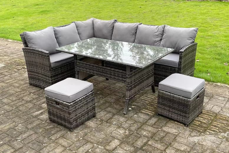 Weather-Resistant Grey Rattan L-Shaped 8-Seater Garden Dining Set