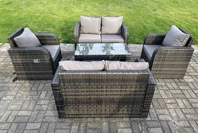 Fimous 6-Seater Weather-Resistant Rattan Dining Set With Reclining Chairs - Dark Grey
