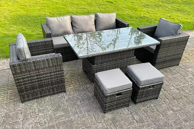 7-Seater Rattan Dining Set With Rising Table - Weather-Resistant & Stylish