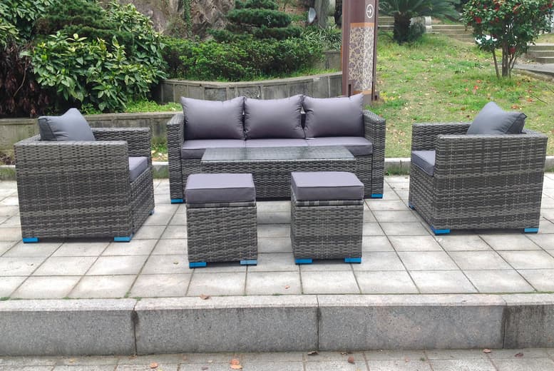7-Seater Weather-Resistant Dark Grey Rattan Garden Sofa Set