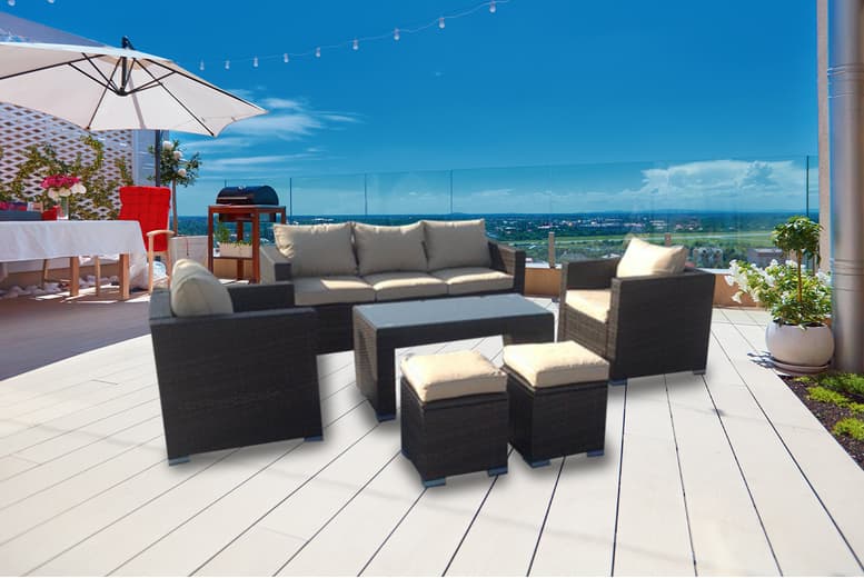 7-Seater Weather-Resistant Brown Rattan Garden Lounge Set