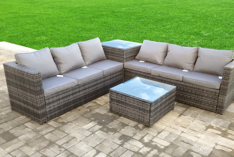 6 Seater Weather-Resistant Grey Rattan Corner Sofa & Dining Set