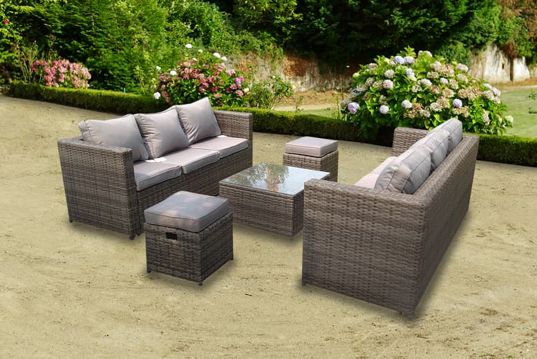 8-Seater Weather-Resistant Pe Rattan Garden Sofa Dining Set - Grey