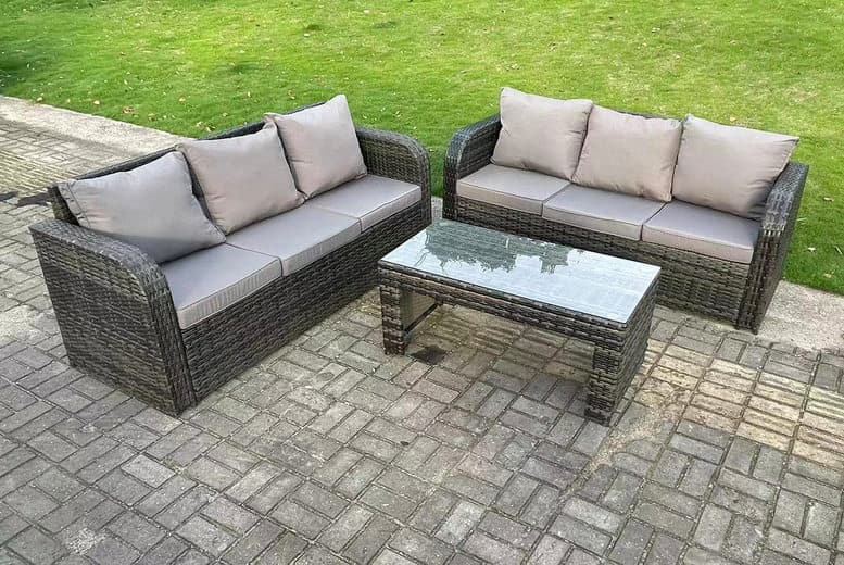 6-Seater Weather-Resistant Rattan Sofa Set With Coffee Table - Dark Grey