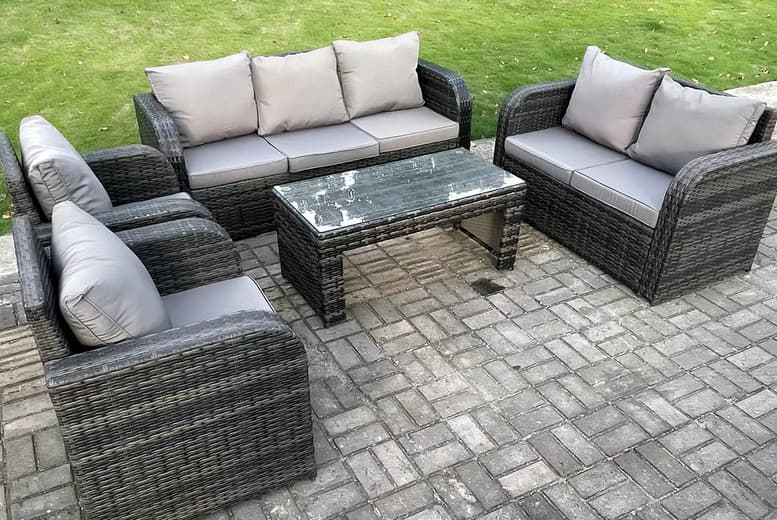Grey 7-Seater Rattan Garden Furniture Set - Reclining Design!
