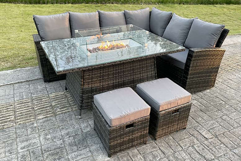 8-Seater Weatherproof Rattan Garden Dining Set With Fire Pit Table