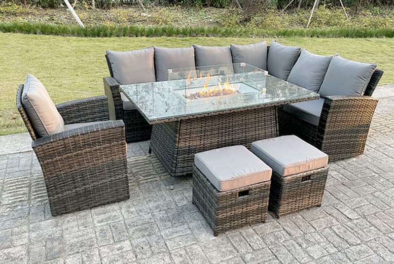 9-Seater Weatherproof Rattan Dining Set With Fire Pit