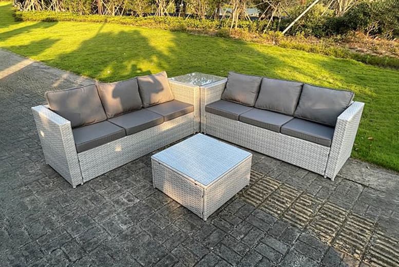 Light Grey Rattan Outdoor Sofa & Chair Set - Weather-Resistant, 3-6 Seater