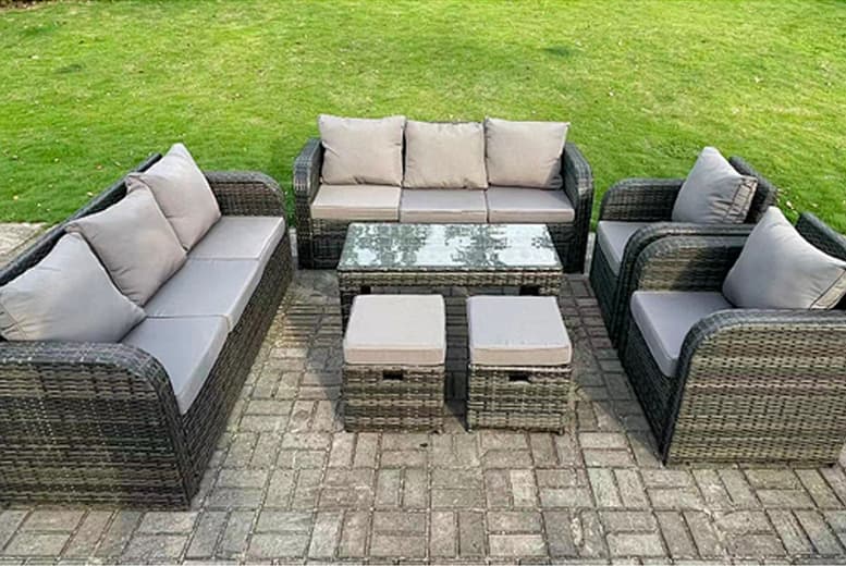 10-Seater Rattan Dining Set With Reclining Sun Loungers