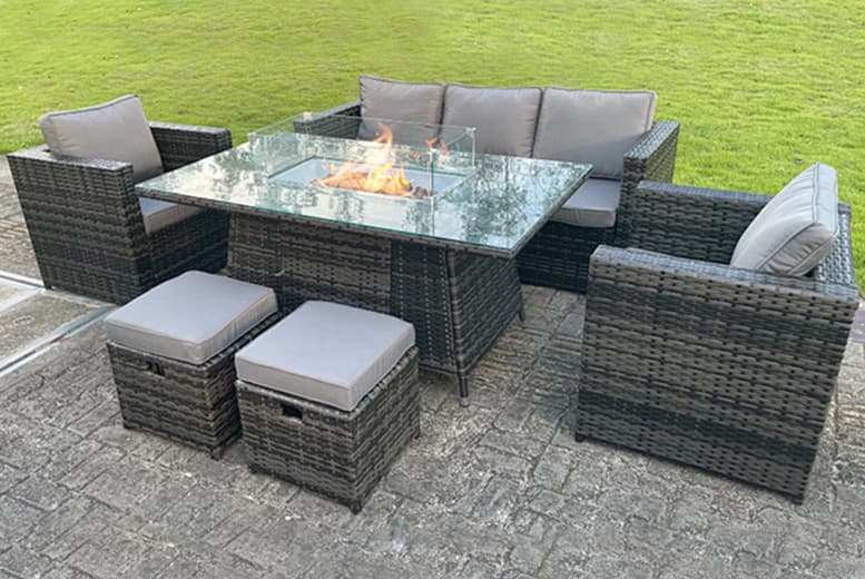 7-Seater Weather-Resistant Rattan Garden Sofa Set With Gas Fire Pit Table