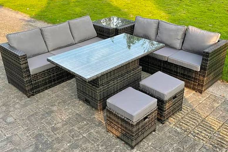 8-Seater Corner Rattan Dining Set - Weather-Resistant Rattan