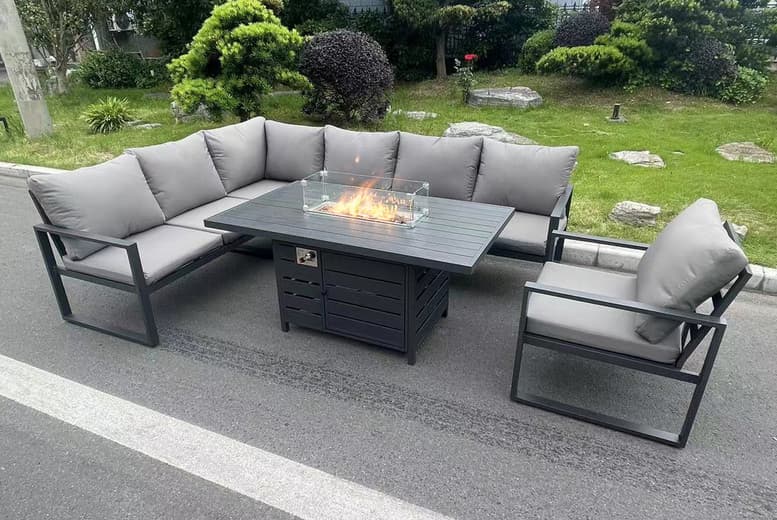 7-Seater Aluminium Garden Furniture Set With Gas Fire Pit