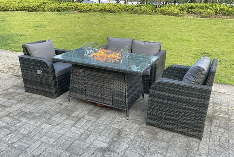 Mixed Grey Rattan Garden Sofa Set With Fire Pit - 4 Or 5 Seater Options