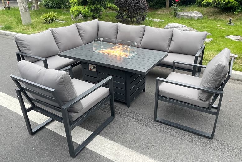 9-Seater Rattan Garden Furniture Set With Gas Firepit Table