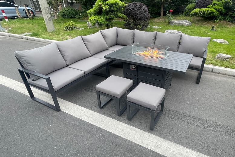 9-Seater Aluminium Outdoor Furniture Set With Fire Pit