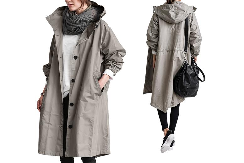 Women's Lightweight Hooded Longline Raincoat - Breathable Cotton-Blend, 8 Sizes, 9 Colours