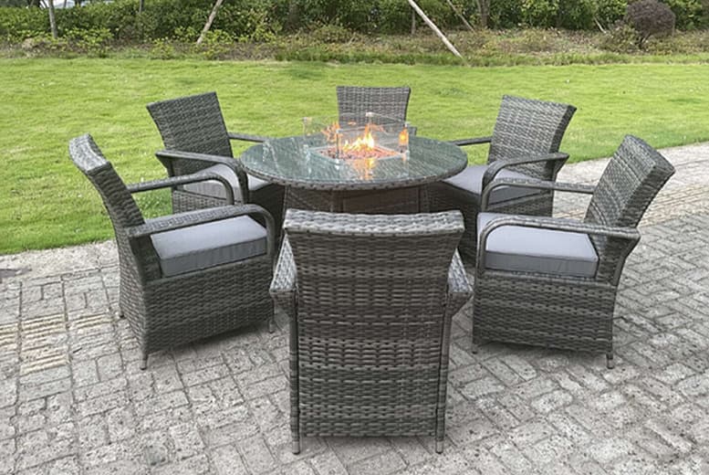 Weather-Resistant Rattan Fire Pit Dining Set - 4 Or 6 Seater