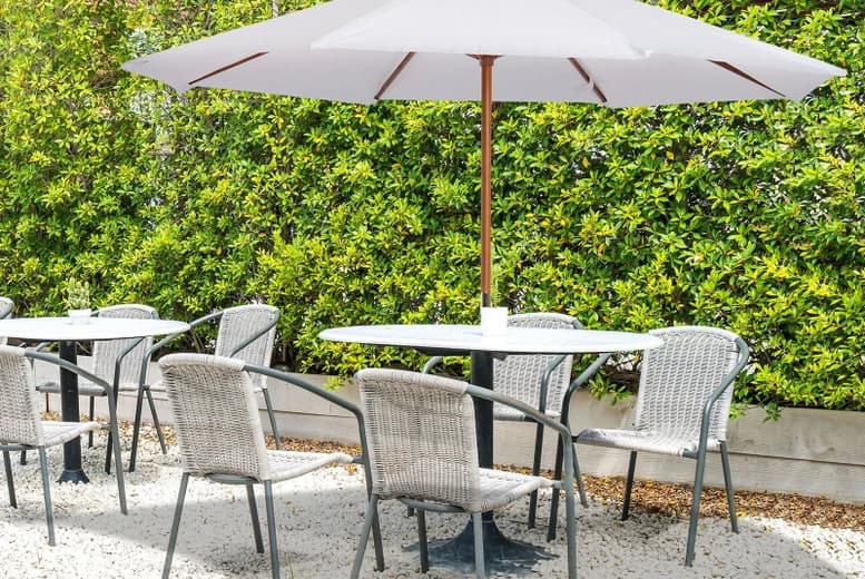 Price Drop! 2.7M Double Tier Bamboo Patio Umbrella - Wind-Resistant Garden Parasol