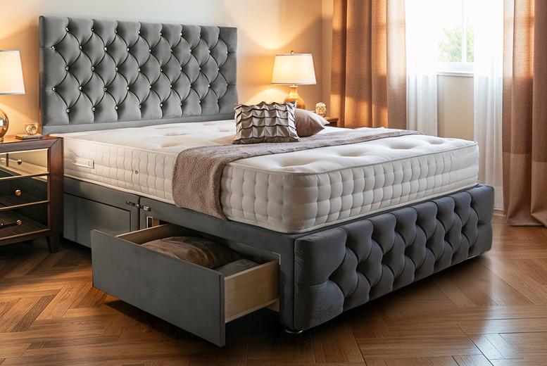 Grey Plush Darwin Divan Bed Set - Storage Options