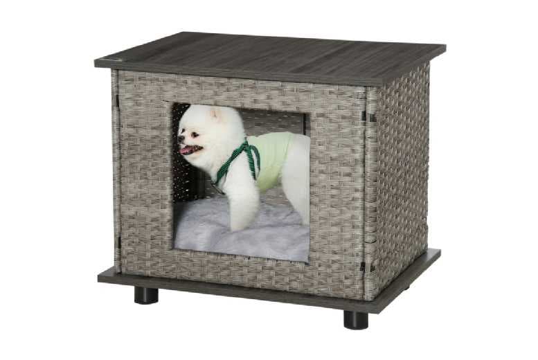 Price Drop! Luxury Elevated Wicker Dog Bed - Durable Rattan House For X-Small Breeds, Grey