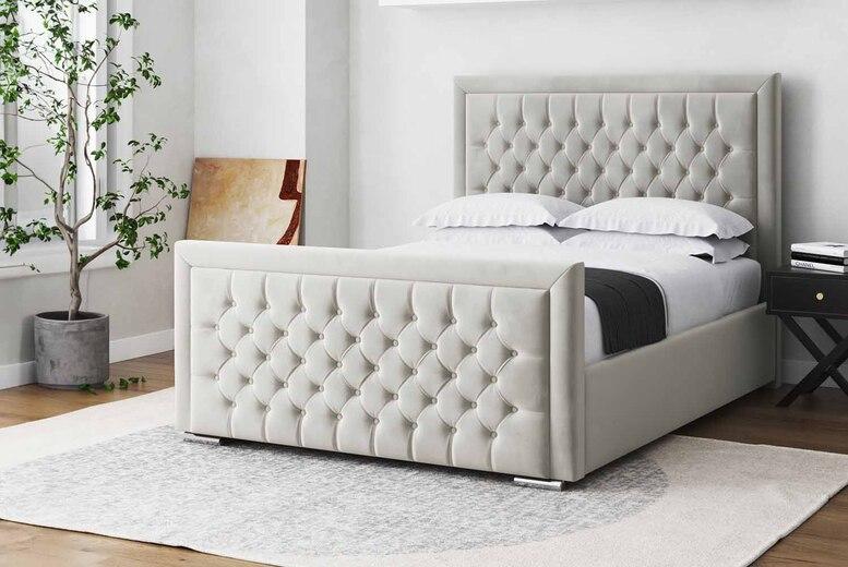 Silver Plush Ottoman Storage Bed With Lift-Up Mechanism