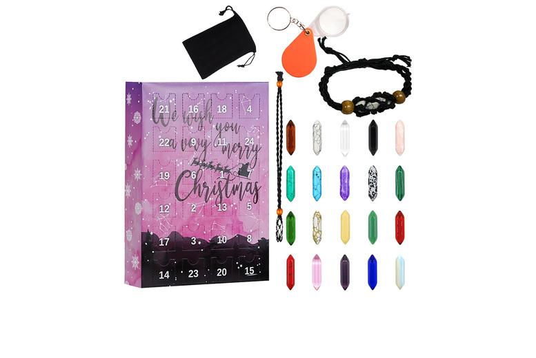 24-Day Healing Crystals Advent Calendar - Wellness Gift Set For All Ages, 4 Festive Styles