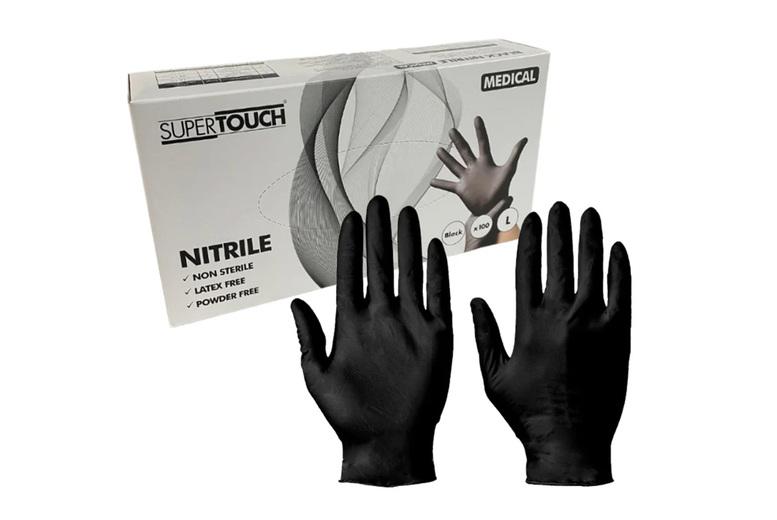 Box Of 100 Supertouch Black Nitrile Gloves - S, M, Or L
