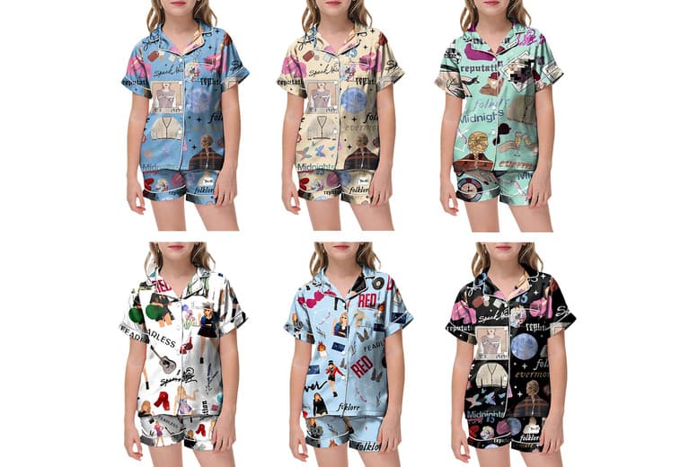 Breathable Satin Cartoon Pyjama Set - Kids & Adults, 6 Colours
