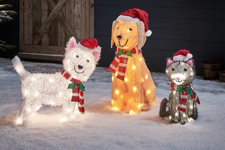 Cat & Dogs Led Outdoor Christmas Figurine - 2 Options