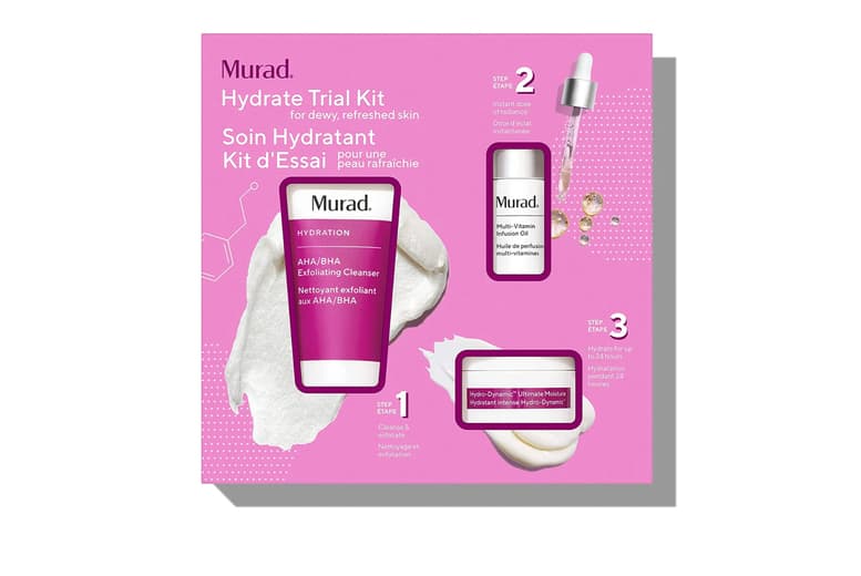 Murad Hydrate 3-Piece Skincare Kit - Aha/Bha Exfoliator, Multi-Vitamin Oil & Hydrating Moisturiser For All Skin Types