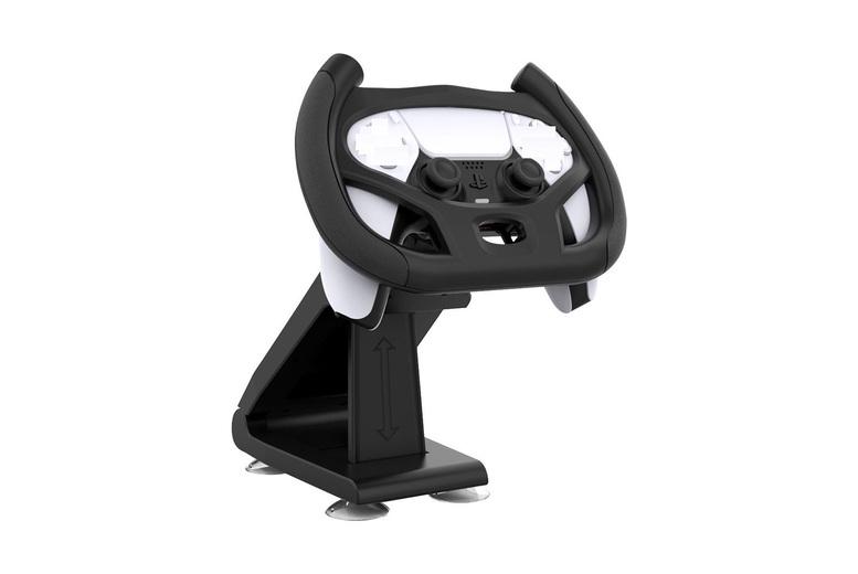 Ps5 Steering Wheel Mount For Racing Games - Suction Cup, Black & White, Compact Design