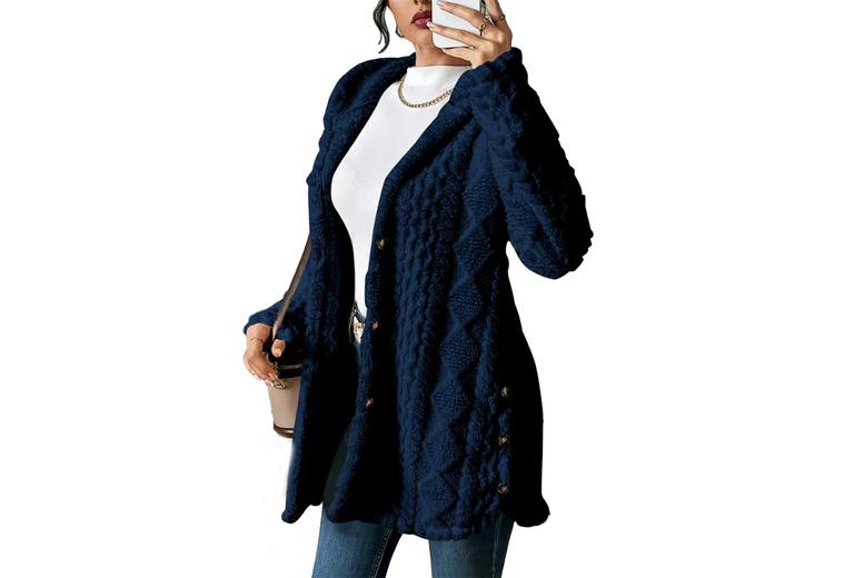 Women's Fleece Lined Hooded Cardigan - Warm & Stylish