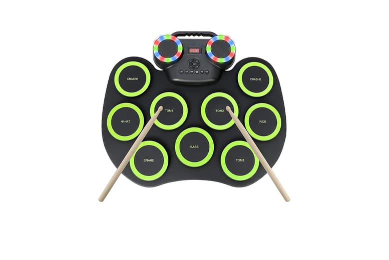 Foldable Silicone Electronic Drum Kit Toy With Led Display - Portable, Battery-Operated, Ages 6+, Creative Play