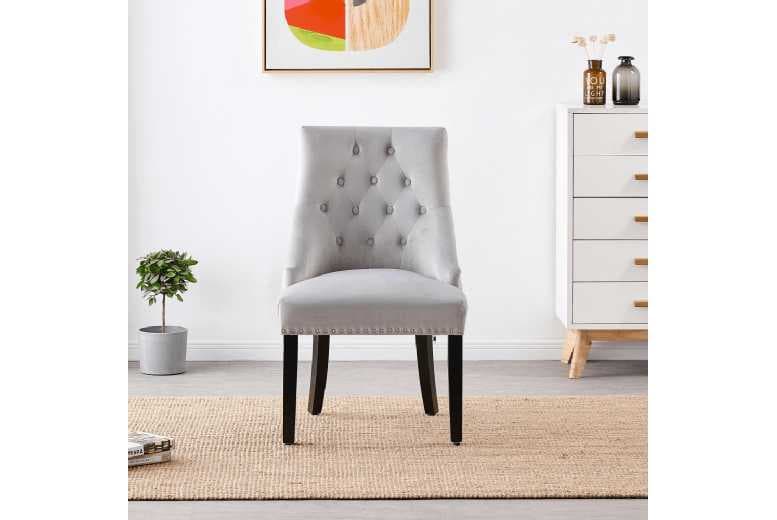 Cheshire Velvet Knocker Back Dining Chair - Tufted Upholstery, Solid Wood Legs, Classic Dining Style