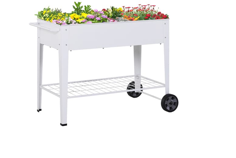 Price Drop! Outsunny Metal Mobile Raised Garden Planter Trolley - Heavy-Duty Storage & Organiser