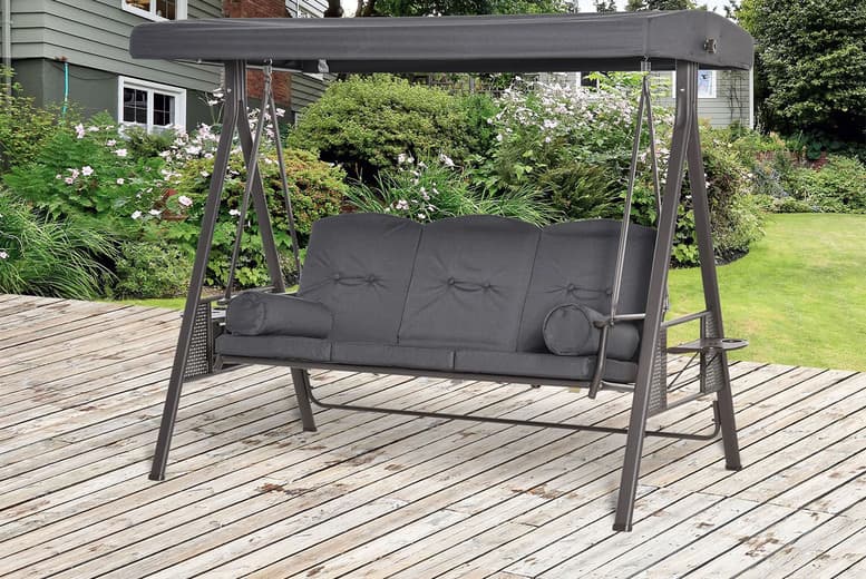Weather-Resistant 3-Seater Outdoor Swing Chair With Adjustable Canopy