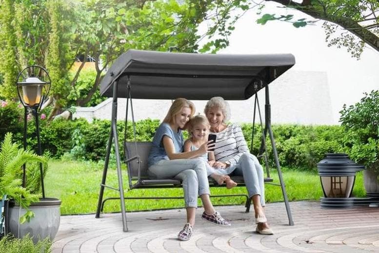Outsunny Weather-Resistant 3-Seater Garden Swing Chair - Grey