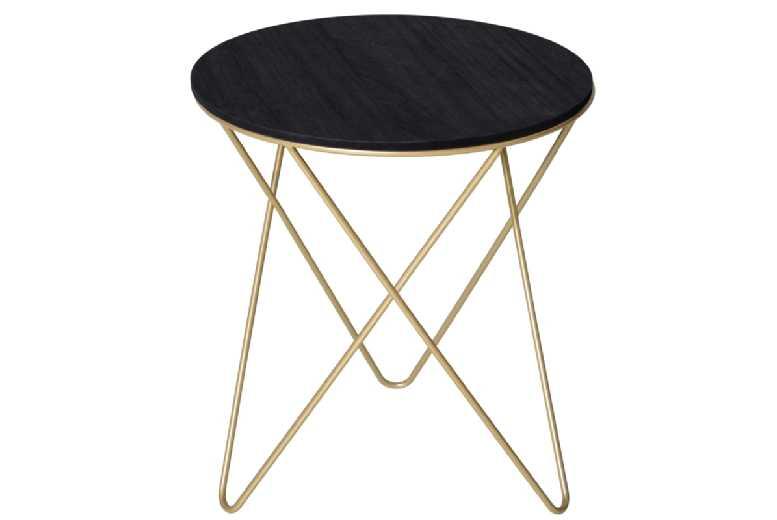 Homcom Contemporary Metal Base Side Table - Black Mdf, Gold Frame, Compact Living Room Accent